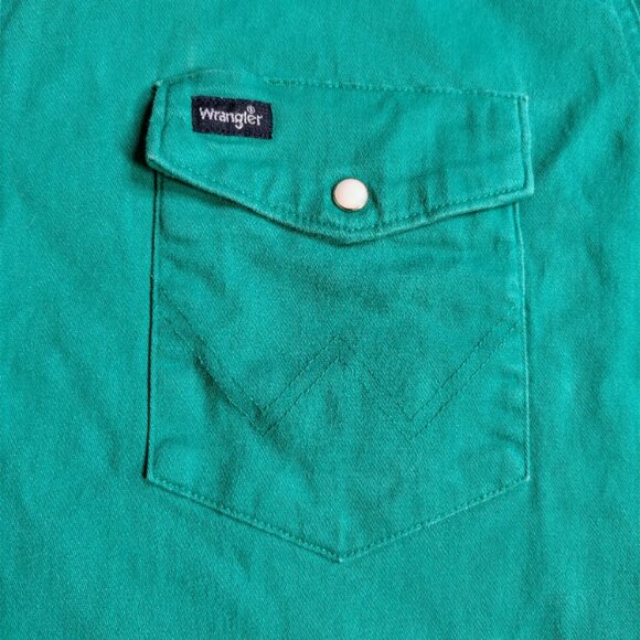 Wrangler Brushpopper Shirt Size XLT Turquoise Solid Pearl Snap Western Yoke - Picture 6 of 10